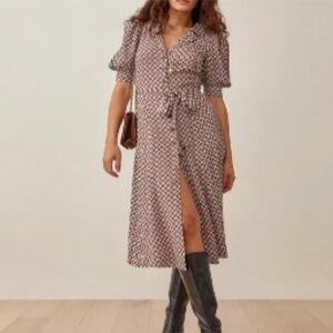 Reformation Mavi in Geometric Print Midi Dress MISSING BELT Sz 6.